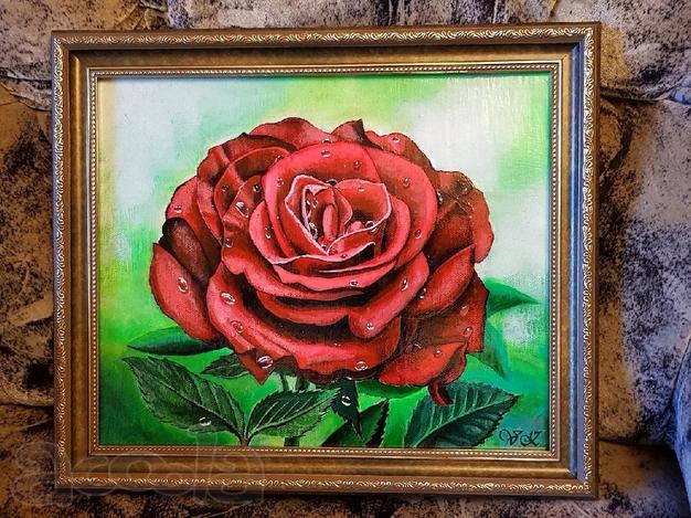 Картина "Красная роза", холст, акрил